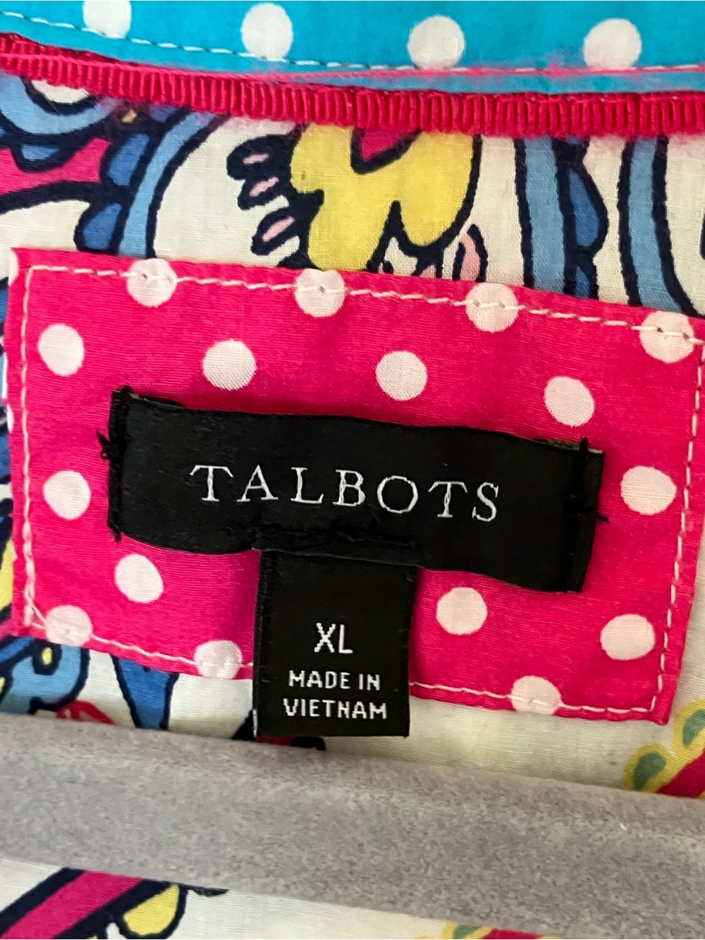Talbots Bright Floral-Paisley Button Front Top in Turquoise, Hot Pink & Yellow - Picture 2 of 4